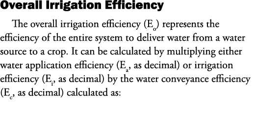 Overall Irrigation Efficiency The overall irrigation efficiency (Eo) represents the efficiency of the entire system t...