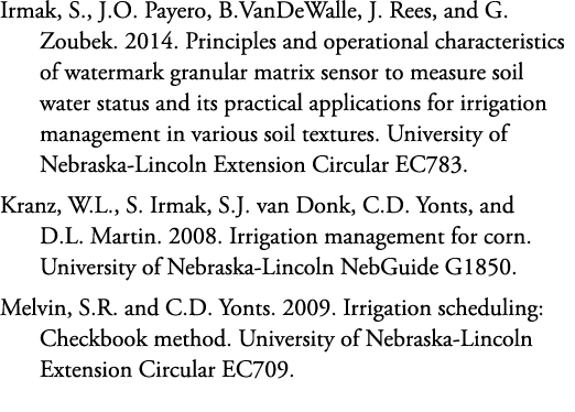Irmak, S., J.O. Payero, B.VanDeWalle, J. Rees, and G. Zoubek. 2014. Principles and operational characteristics of wat...