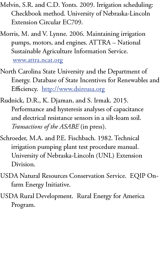Melvin, S.R. and C.D. Yonts. 2009. Irrigation scheduling: Checkbook method. University of Nebraska-Lincoln Extension ...