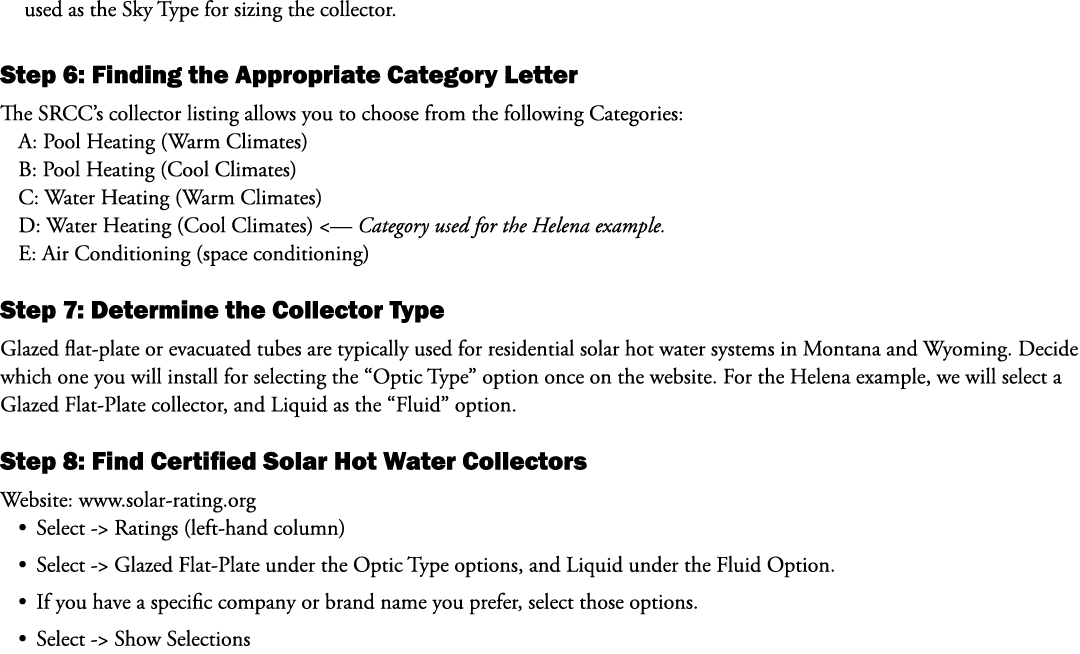 used as the Sky Type for sizing the collector. Step 6: Finding the Appropriate Category Letter The SRCC’s collector l...