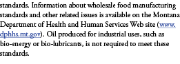 standards. Information about wholesale food manufacturing standards and other related issues is available on the Mont...