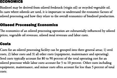 Economics Biodiesel may be derived from oilseed feedstock (virgin oil) or recycled vegetable oil. In cases where oils...