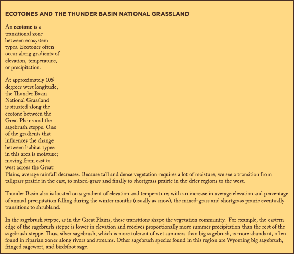 Ecotones and the Thunder Basin National GrasslanD An ecotone is a transitional zone between ecosystem types. Ecotones...