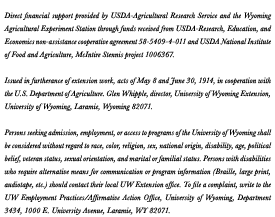 Direct financial support provided by USDA-Agricultural Research Service and the Wyoming Agricultural Experiment Stati...