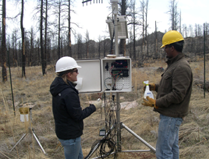 Researchers near repaired weather station 