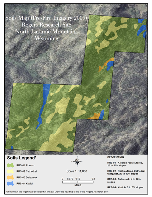 Soil map overlaid the pre-fire aerial image of the research site 