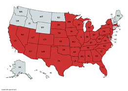 Map showing palmer amaranth is found in most states except Washington, Oregon, Idaho, Montana, Wyoming, North Dakota, Alaska, Hawaii, Maine, New Hampshire, Connecticut, and Rhode Island.