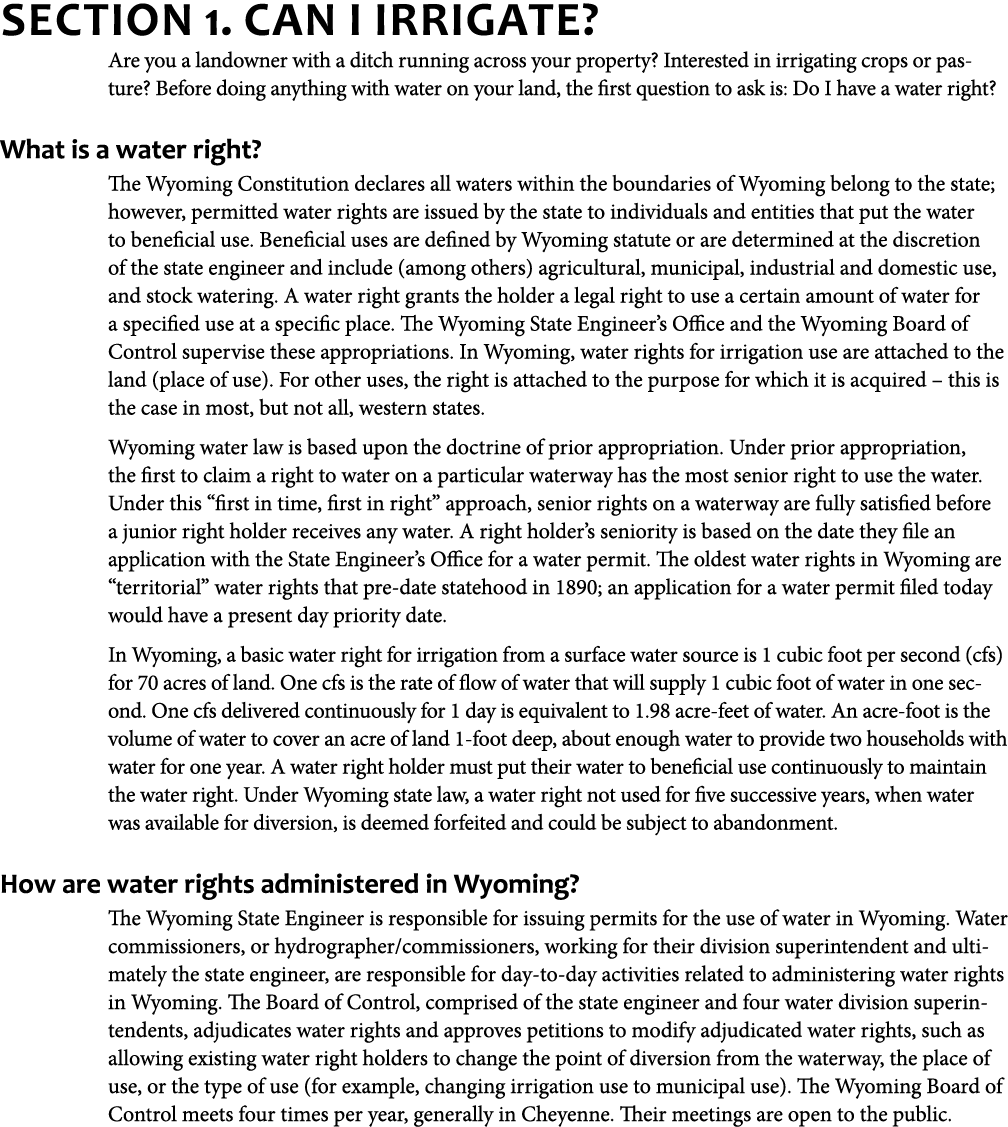 Section 1. Can I Irrigate? Are you a landowner with a ditch running across your property? Interested in irrigating cr...