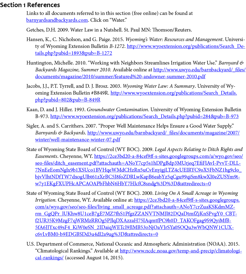 Section 1 References Links to all documents referred to in this section (free online) can be found at barnyardsandbac...