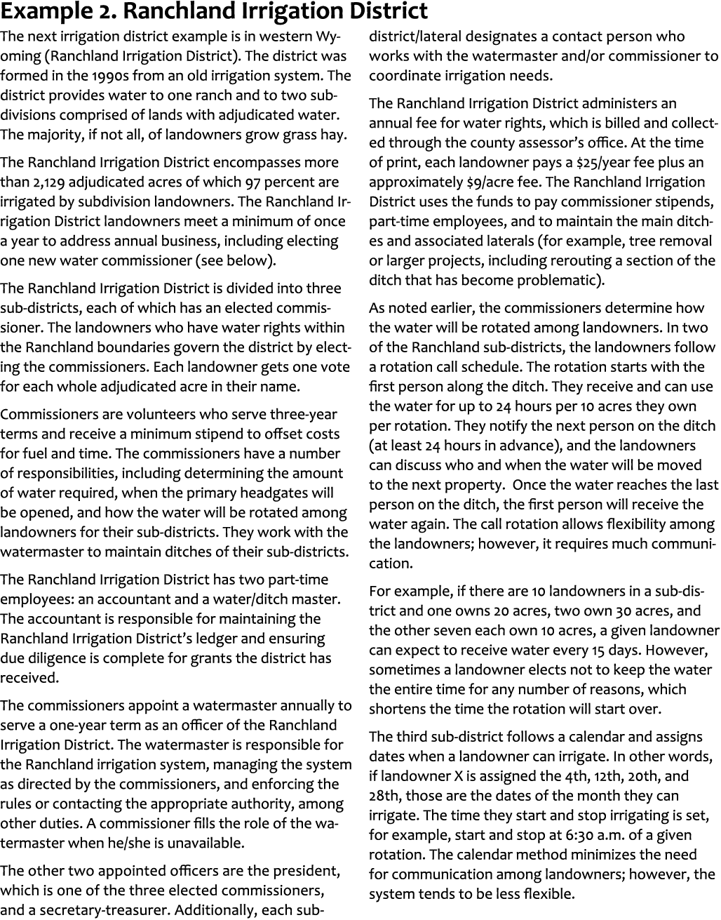 Example 2. Ranchland Irrigation District The next irrigation district example is in western Wyoming (Ranchland Irriga...