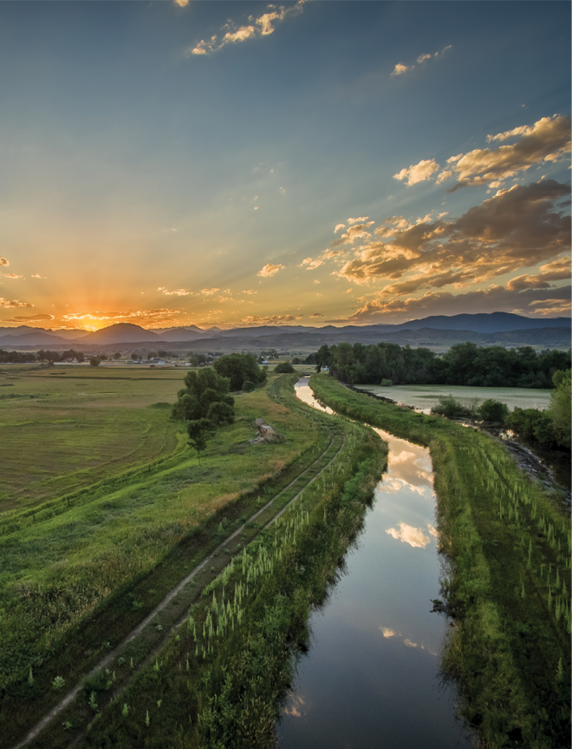 irrigation ditch at sunset