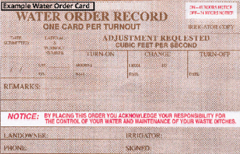 Example of a water order card