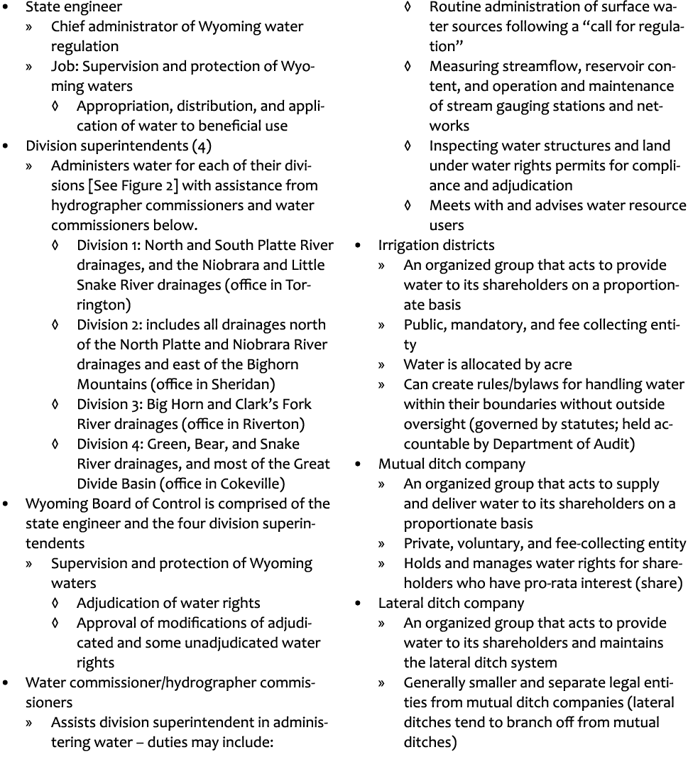 State engineer Chief administrator of Wyoming water regulation Job: Supervision and protection of Wyoming waters Appr...