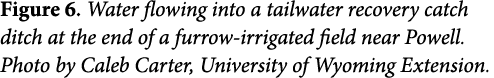 Figure 6. Water flowing into a tailwater recovery catch ditch at the end of a furrow-irrigated field near Powell. Pho...