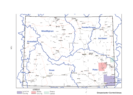 Map of Wyoming showing groundwater control areas.