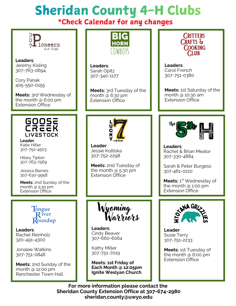 List of Sheridan County 4-H Clubs